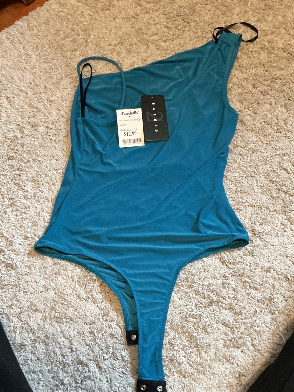 One-Shoulder Teal Bodysuit with Snap Closure